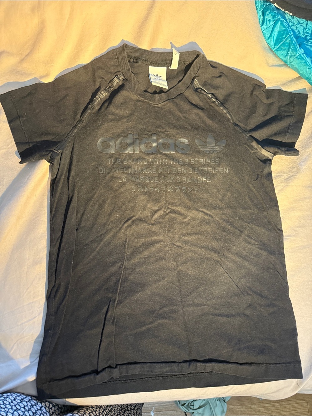 adidas Black Short Sleeve Logo Tee with Subtle Trefoil